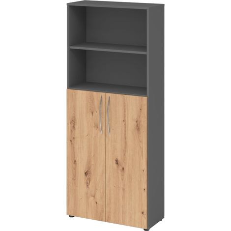 bümö basic Regalschrank - 5 Ordnerhöhen   Graphit/Asteiche