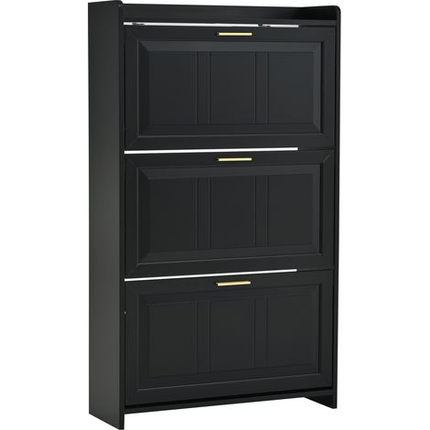 Meuble à chaussures 70 x 24 x 120 cm, étagère à chaussures avec 6 compartiments, armoire haute à chaussures, pour couloirs, entrées, salons et bureaux, MDF + panneau de particules, noir (1/5)