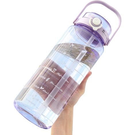 2000 ml wiederbefüllbare Sport-Trinkflasche Robust BPA-frei Doppelöffnung mit Schlauch und Strohhalm Füllstandsanzeige Ideal für Fitnessstudio, Camping und Reisen 1 Flasche im Lieferumfang entha (1/5)