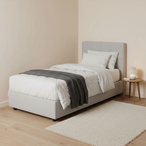 Talamo Italia Cama individual Serena, Cama contenedor con tapizado en ecopiel, 100% Made in Italy, Apertura frontal, adecuado para colchón Cm 90x190, Blanco, con embalaje reforzado (1/5)