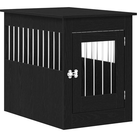 Meuble pour cage à chien en chêne noir 55 x 80 x 68 cm en bois d'ingénierie CFW62923 (1/5)
