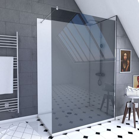 Set Doccia 90x120 cm - Pannelli Murali Bianco/Cromato + Piatto Doccia + Parete Vetro Fumé 8 mm (1/4)