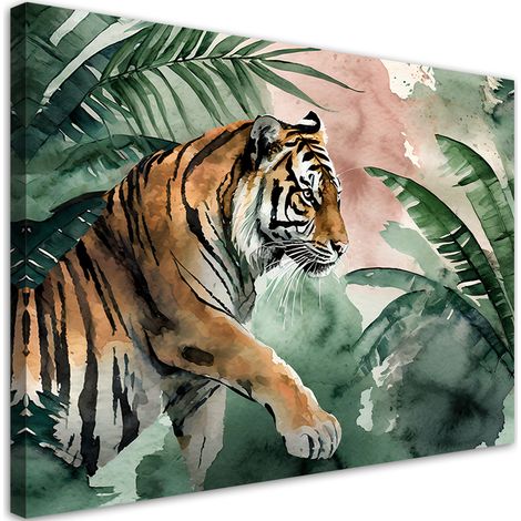 Tableau déco Jungle tropicale Tigre 100x70 (1/5)