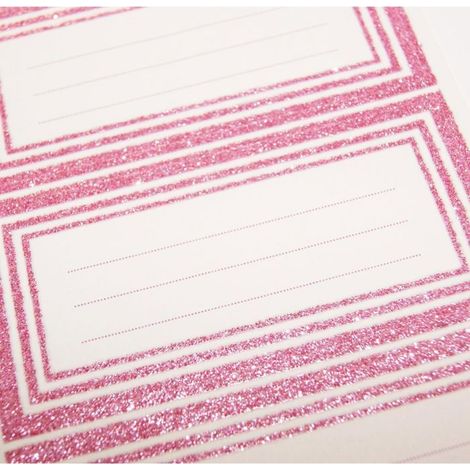 12 étiquettes adhésives scolaires - Rectangle rose - Paillettes (1/2)