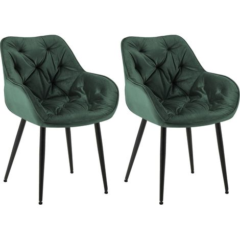 Lot de 2 chaises de salle à manger coutures décoratives en velours vert et pieds en métal noir 100001666 (1/5)