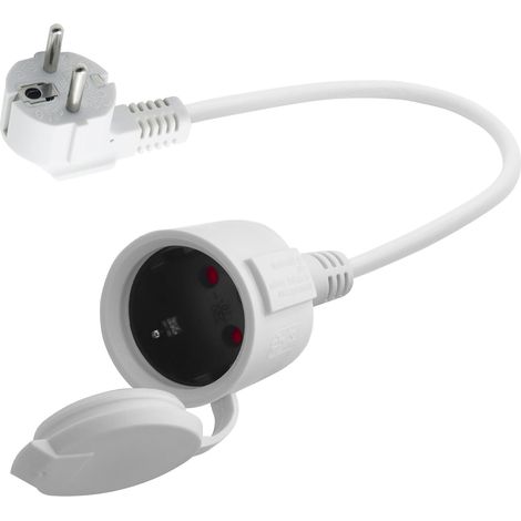 Rallonge électrique d'extérieur Court, Câble d'extension Blanc, 3x1,5 mm² 16A 250V IP44, pour la Maison (Blanc- 90 degrés, 0.3) (1/5)