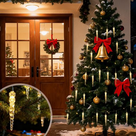 Guirlande lumineuse LED pour sapin de Noël avec stalactites scintillantes blanc chaud et blanc froid, 11 modes / 2 m, 8 guirlandes pour sapins de 150 à 240 cm. (1/4)
