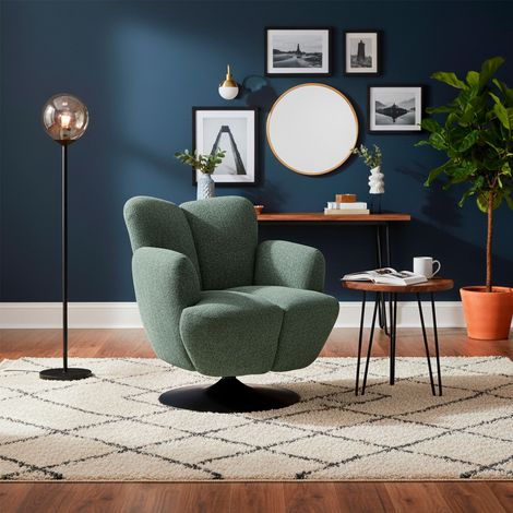 Fauteuil design rotatif 78x85x88 cm en tissu vert foncé - LUNYS (1/5)