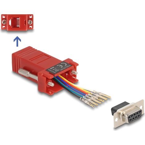 Delock D-Sub hembra de 9 pines a RJ12 hembra, kit de montaje rojo