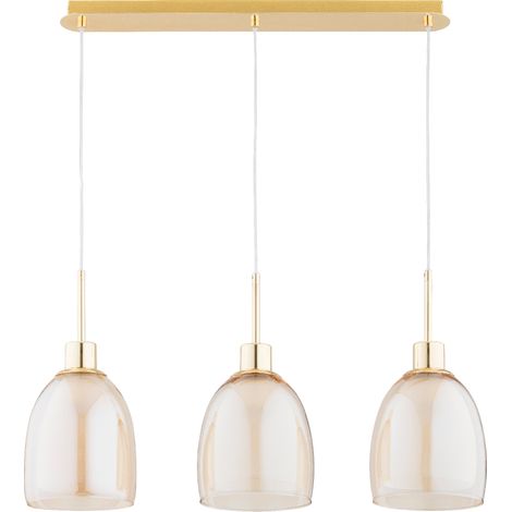 Suspension barre dorée 3xE27 globes ambre Alfa Dersel (1/3)