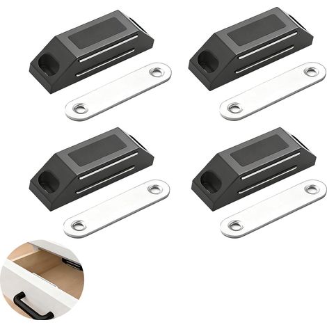 Aimants de Porte Placard Adhésifs, Lot de 4 Loquets Magnétiques sans Perçage, Fermeture Magnétique Puissante et Durable pour Armoires, Tiroirs, Meubles et Rangement, Couleur Noire pour Votre Intérieur (1/5)