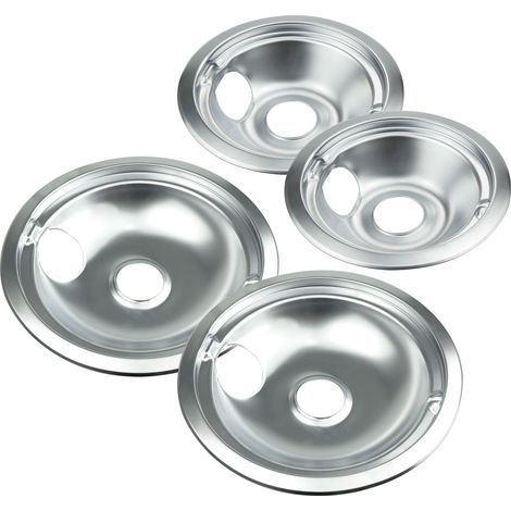 Bacs d'égouttage chromés compatibles avec les cuisinières électriques GE, Hotpoint et Kenmore - Remplacement pour WB31T10010, WB31T10011 (lot de 4, 2 pièces de 6" et 2 pièces de 8") (1/4)