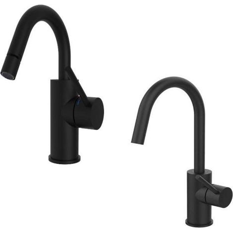 Mitigeur de salle de bain noir mat avec bec pivotant Paffoni Light KITLIG3NO (1/3)