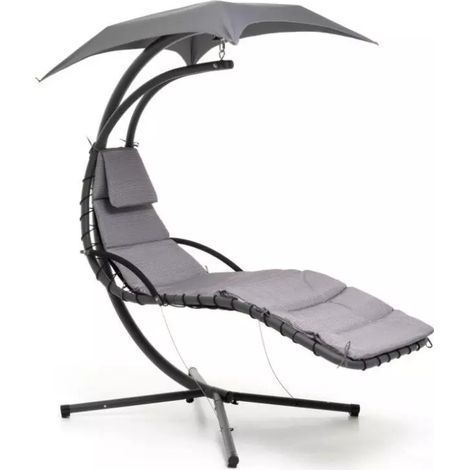amaca da giardino sospesa "playa" imbottita, colore grigio - 180x108x195 cm