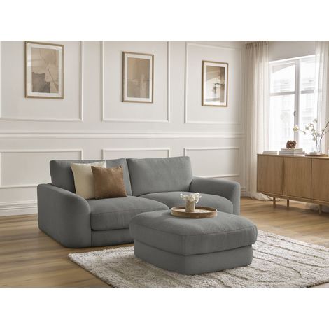 BOBOCHIC - Canapé droit fixe LEONORE tissu bouclette avec pouf   Gris foncé