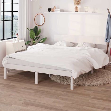 Lit double pour adulte Cadre de lit - Blanc Bois de pin massif 140x200 cm BV276066 - BonneVie (1/5)