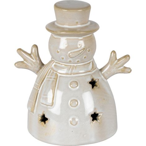 Alora Small Snowman with LED Light - Ceramic - L9 x W7 x H10 cm - White