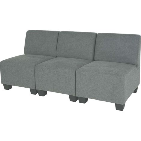 Modular 3-Sitzer Sofa Couch Moncalieri, Stoff/Textil grau, ohne Armlehnen