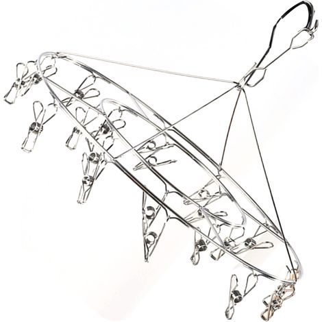 Cintre en acier inoxydable à plusieurs pinces, cintre suspendu pour sous-vêtements, chaussettes, chapeau, sans boucle, rond (1/5)