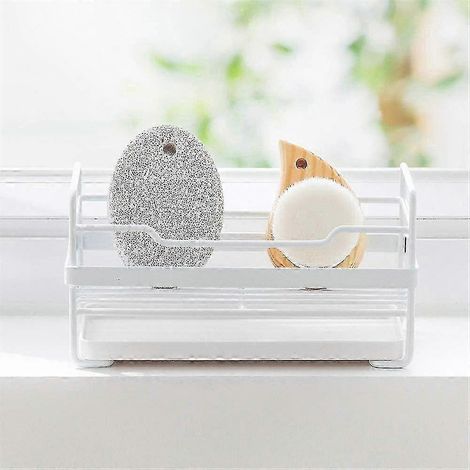 Égouttoir de Cuisine avec Range-Éponge, Support pour Savon et Chiffon, Panier de Rangement pour Évier, Conteneur pour Accessoires et Vaisselle, Organisateur de Comptoir (1/4)
