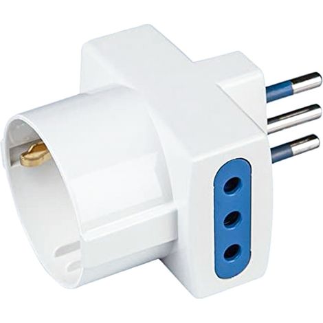 Adattatore Tripla Spina 10A 2 Prese Italiane 10A + 1 Presa Schuko 10A Bianco (1/3)