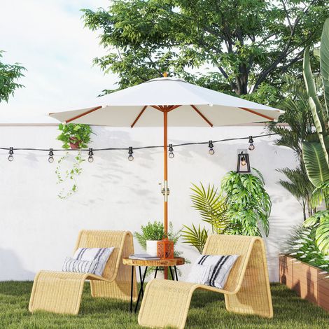 Runder Sonnenschirm für den Garten, Ø 2,7 x 2,5 m, mit Kurbelmechanismus zum Öffnen und Schließen, Holzstange, 180 g/m² Schirmgewebe, beige