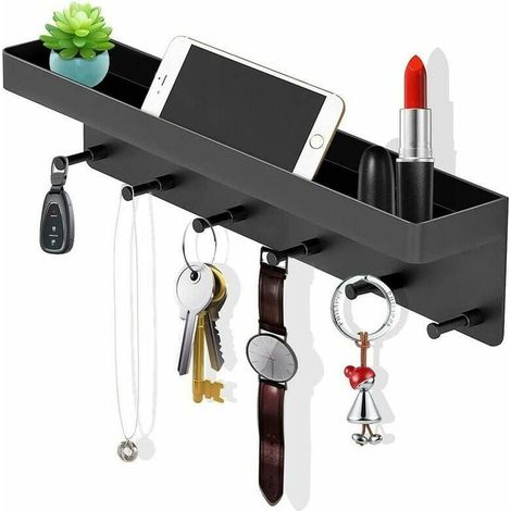 Wall-mounted key rack, 6-hook wall-mounted key holder, Matte Black Coat Hooks Wall Hook (1/4)