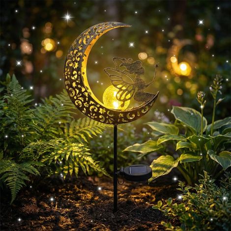Solarleuchten für den Garten im Freien, Elfen-Gartendekoration im Freien, Metallmond-LED-Sprungglaskugel im Freien, Solarleuchte, wasserdicht, Solarlampe für Balkon, Weg, Rasen, Terrassen-Deko