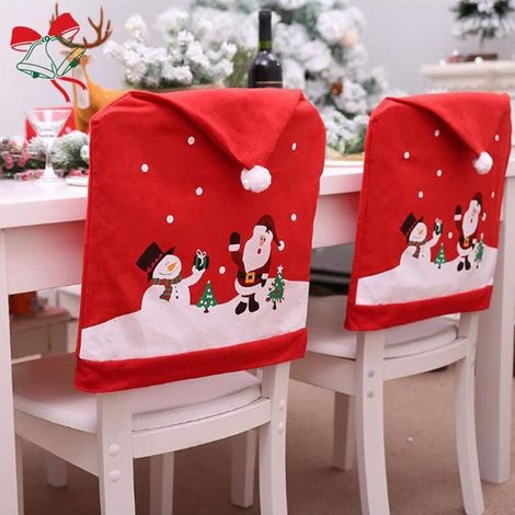 Décoration de Housses de Chaise de Noël, 2 Pièces Housse de Chaise de Noël Dining Chair Fournitures, Housses de Dossier de Chaise Noël pour décoration dîner de Noël Xmas Party (1/5)