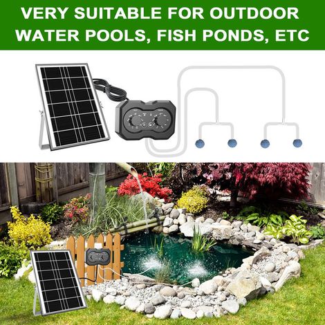 Aérateur Solaire de Bassin Pompe à Air Extérieure avec Batterie Kit d'Oxygénation Ajustable pour Étang de Jardin et Aquarium Poissons