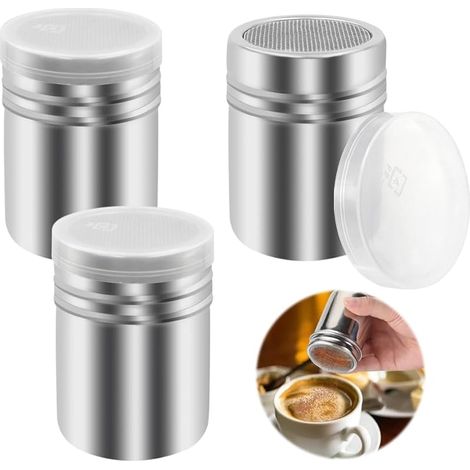 3 Pièces Saupoudreurs en Acier Inoxydable Petite 7.5 5 cm Saupoudreuse à Epices Tamis à Mailles Fines avec Couvercle Pour Épices en Poudre D'assaisonnement (1/5)