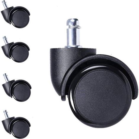 Lot de 5 roulettes de rechange pour chaise de bureau - Noires - Pour sols durs - 11 mm / 50 mm - Roulettes universelles (1/5)