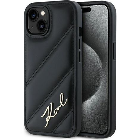 Karl Lagerfeld Diagonal gesteppte schwarze iPhone 15 Plus Hülle (1/5)