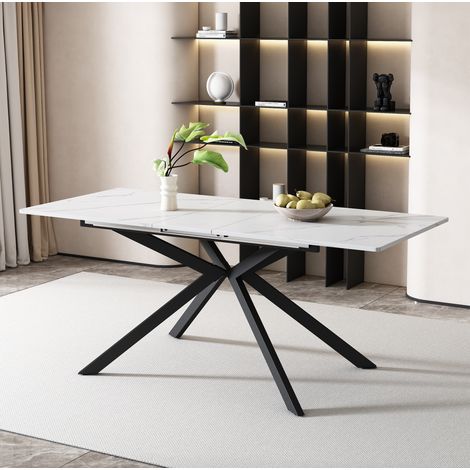 Tavolo allungabile 150/180 x 70 cm effetto marmo, gambe incrociate, nero e bianco HAVRYA (1/5)