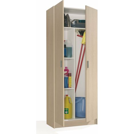 Armadio multiuso 2 ante Charleston, Mobile porta scope, Scarpiera con ripiani, Guardaroba porta scarpe, cm73x37h180 cm, Rovere (1/5)
