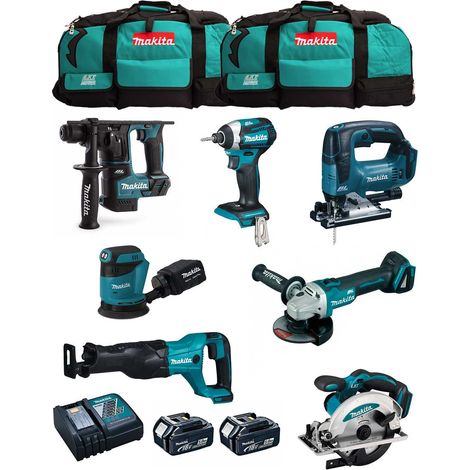 MAKITA Kit MK704 (DHR171 DGA504 DTD154 DJR186 DJV182 DSS610 DBO180 2 x 5,0 Ah DC18RC 2 x LXT600)