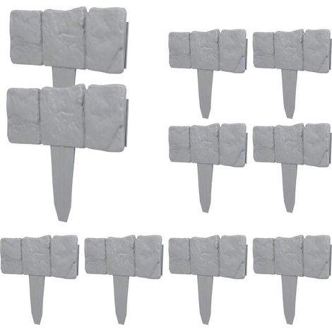 10 Pcs Clôture Bordure Gris Palissade Clôture Effet Pierre PelouseBordure pour Jardin Pelouse (1/5)