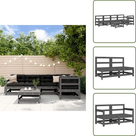 The Living Store Mesa y taburetes altos jardín 6 pzas madera maciza de pino gris - Sofás de jardín
