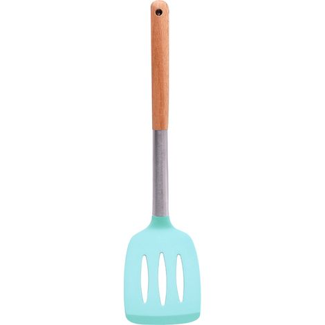 Ustensiles de cuisine en silicone avec manche en acier inoxydable, cuillère de cuisson antiadhésive, manche en bois, ustensiles de cuisine en silicone (1/5)
