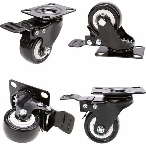 4 Roulettes pivotantes avec frein 50mm en Caoutchouc Castor Roues pour Meubles avec Capacité de 400kg, Noir (1/4)