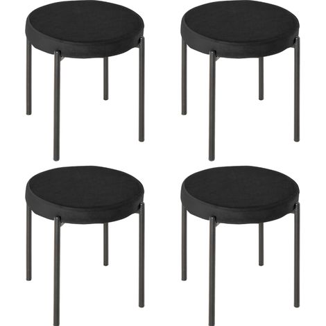 Set 4 sgabelli da cucina impilabili con seduta imbottita effetto velluto neri (1/5)