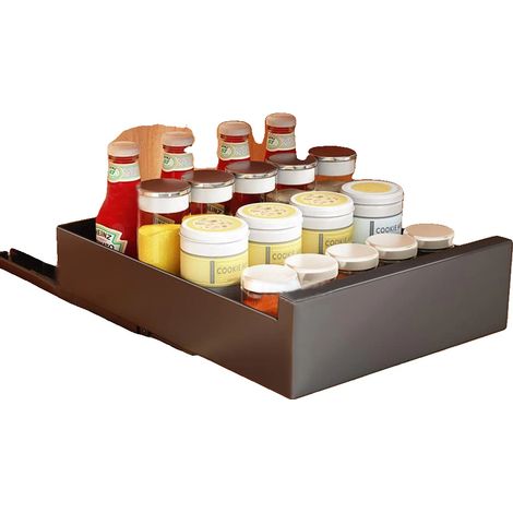 Organisateur de tiroir escamotable, en acier carbone robuste, design compact, S-25cm Largeur-Noir (1/2)