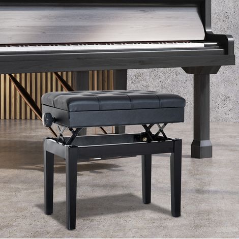 Panca per pianoforte con vano contenitore e altezza regolabile 54,5 x 33 x 48-58 cm, nera (1/5)