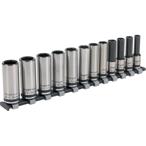 Sealey Premier Black Deep Lock-On&trade Socket Set 3/8""Sq Drive 12pc AK2744B