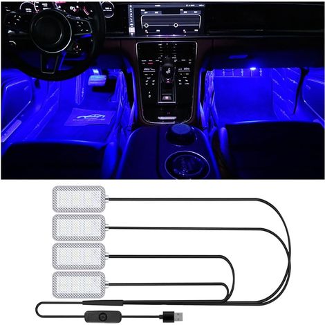 Iluminación LED de Ambiente Para Auto, Interior Atmósfera Luces, Color Decoración Lámpara, Luz de Pie USB Uno Arrastra Cuatro (Azul) (1/4)