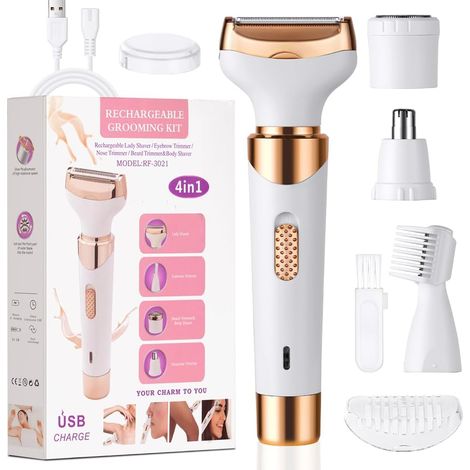 Rasoir Électrique Pour Femme, 4 En 1 Rasoir Indolore Rechargeable, Tondeuse Indolore, Rasoir Femme Sans Fil, Épilateur Électrique, Pour la Visage, Bras, Jambes, Aisselles, Bikini (1/5)