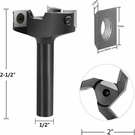 Fraise à surfacer 12 mm – Tige 60 mm – Diamètre de coupe 60 mm – 3 inserts carbure pour bois dur – Finition de haute qualité (1/4)