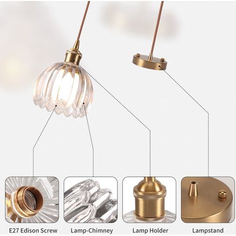 Vintage Glas Pendelleuchte/Kronleuchter für Wohnzimmer, Schlafzimmer, Küche, transparent (1/5)