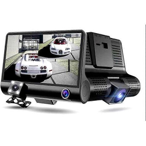 3 cámaras, lente de 4.0 pulgadas, grabadora DVR para coche, FHD 1080P, visión nocturna, compatible con cámara de visión trasera. (1/5)