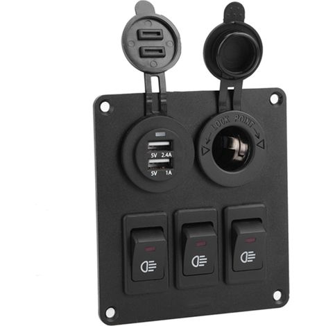 Marine-LED-Schalter (grün, 3+2 Positionen) + gelber Zigarettenanzünder-USB-Ladeanschluss für Boot und Auto (1/5)